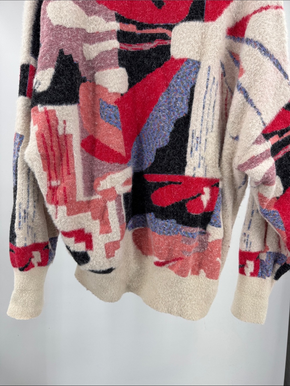 Desigual Crewneck Sweater in Red, Cream & Black Abstract Print L soft colorful - Picture 5 of 12